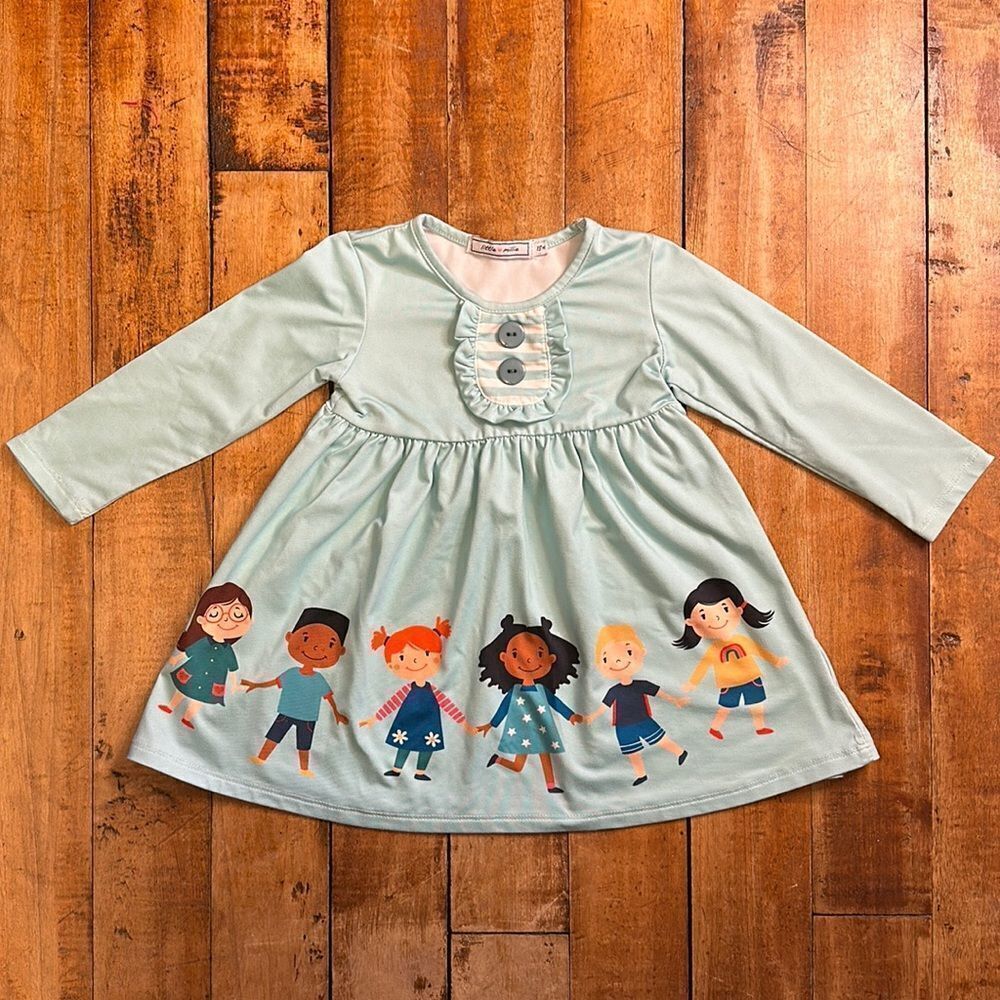 Little Millie dress 18 months long sleeve dress blue lightweight ruffles graphic